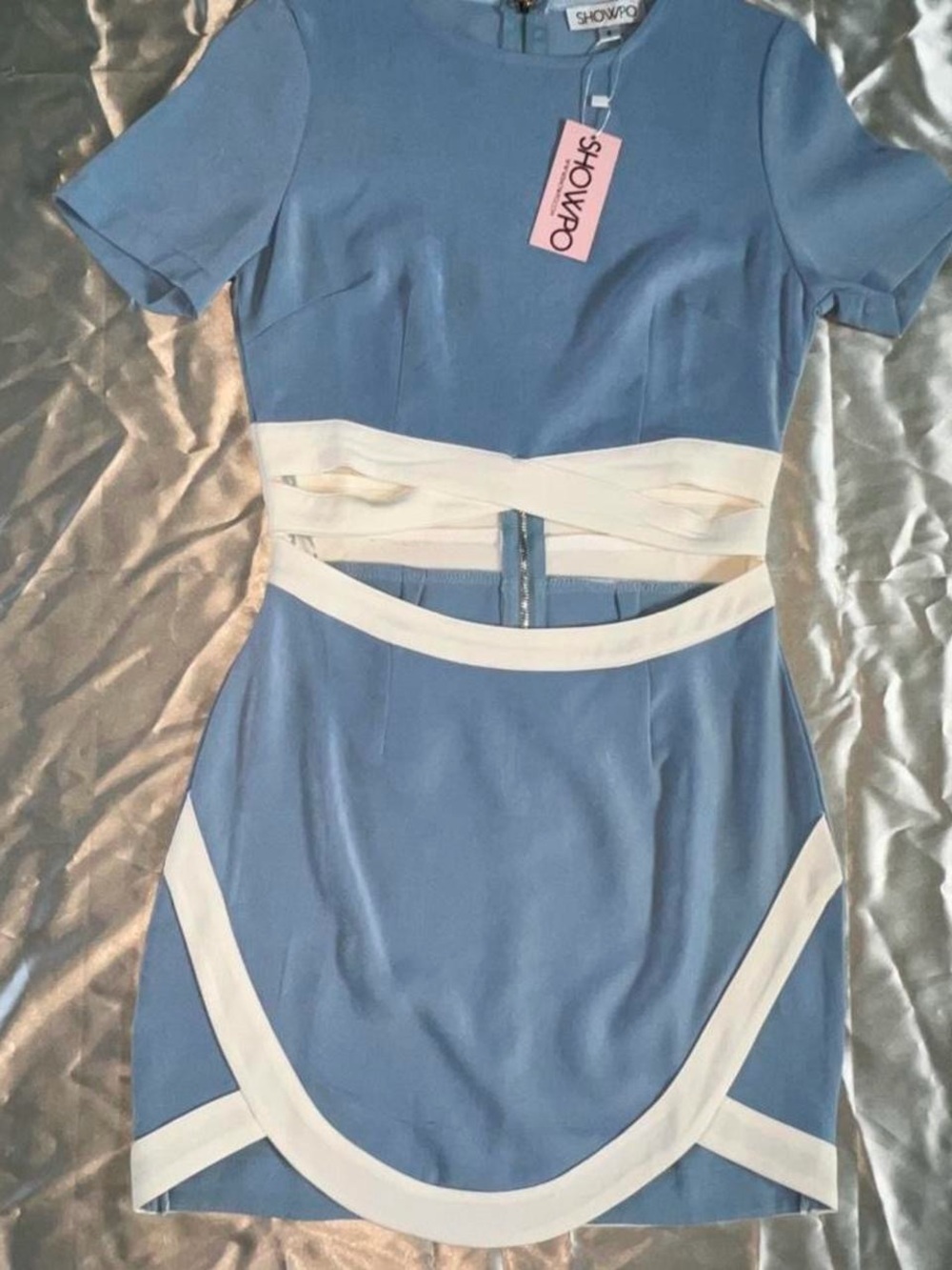 Showpo. Light Blue & White Cutout Bodycon Mini Dress